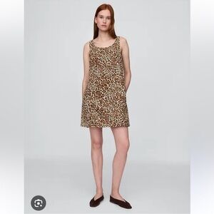 NWOT GAP Ultrasoft Denim Leopard Mini Dress, Pockets!!! size XL